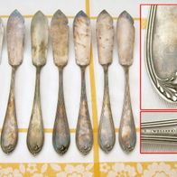 schönes altes Besteck * 6 + 1 Fischmesser silber Jugendstil Wellner Patent 90