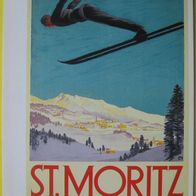Postkarte - Schweiz / St. Moritz / Engadine / Ski / Plakat / 1924 - ungebraucht
