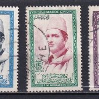 Marokko, 1956, Mi. 408, 410, 411, König Mohamed V., 3 Briefm., gest.