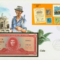 Che Guevara, Banknotenbrief, Münzbrief, Numisbrief, 3 Pesos, 1988, Kuba, Cuba, rar!