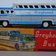 1960 Greyhound Bus Friktionsmodell H.S. Japan Blechspielzeug 26cm unbesp. in OVP