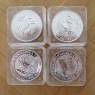 4x Kookaburra Münzen 1990, 1991, 1992 und 1993 4x 1 Unzen Australien