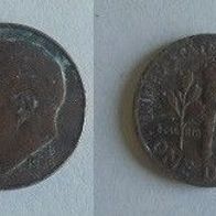 Münze USA: 10 Cent oder One Dime 1995 - D - nur Kupfer, Fehlprägung, Materialfehler ?