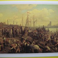 AK- Verlegung des Telegraphenkabels Berlin-Köln bei Mülheim 1880 -Gemälde - Postkarte