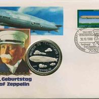 Kuba / Cuba Luftschiff Graf Zeppelin Numisbrief 5 Pesos Silbermünze, 1988