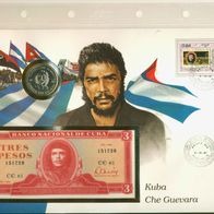 Kuba / Cuba Che Guevara, Münzbrief, Numisbrief, 1 Peso Cu-Ni, 1987 + 3 Peso Geldsch.