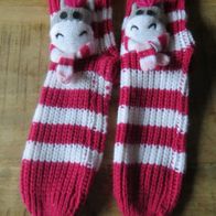 lustige Damen Stricksocken Socken warm Wintersocken Esel pink weiß gestreift Gr.39-42