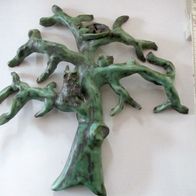 schöne plastische Keramik * Baum mit Vögeln / Eule * ca. 22 x 22 cm