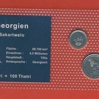 Georgien 1993 Set 1 + 2 Lari + 5 Tetri Bankfrisch