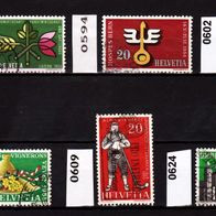 Sz017 - Schweiz Mi. Nr. 593 + 594 + 602 + 608 + 609 + 624 o <
