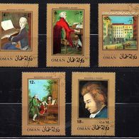 Vi021-Vignetten Briefmarken - State of Oman - 5 Werte - W.A. Mozart * * <