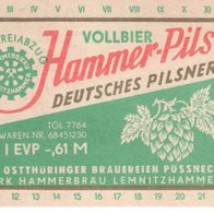 1 Bieretikett Lemnitzhammer , Hammer Pils , DDR