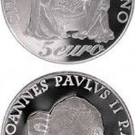 Vatikan 5 Euro 2003 Silber PP/ Proof Rosenkranzjahr, Papst Johannes Paul II.
