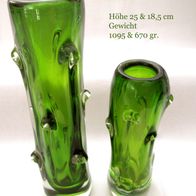 2 dekorative schwere Vasen * schlanke Blumenvase handgezogenes Kristall grün