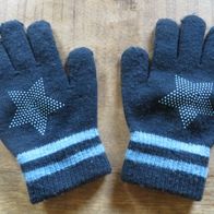 Kinder Handschuhe Fingerhandschuhe dunkelblau hellblau mit Stern Strickhandschuhe