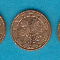Deutschland 5 Cent alle aus 2014 kompl. A, D, F, G, J.