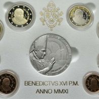 Vatikan Kursmünzensatz PP/ Proof 2011 komplett mit Silbermedaille Papst Benedikt XVI.