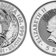Australien Silbermünze PP 1 Oz Kookaburra 5 Dollars 1991 Jägerliest beim Lachen