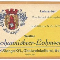 DDR Etikett "Johannisbeer-Lohnwein weiß" Fa. Karl Stange KG Obstweinkelterei Belzig