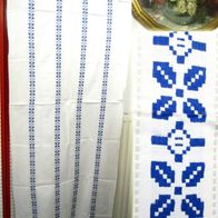 Omas Weißwäsche * Tischdecke Mangeltuch Rolltuch mit blauen Borten 73 x 210 cm