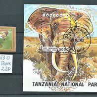 Tansania " National Parks Mi 228 Block 1993 ° Gestempelt Tanzania Afrika Lake Manyara