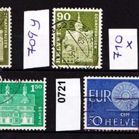 Sz025 - Schweiz Mi. Nr. 709x + 709y + 710x + 712x + 721 o <