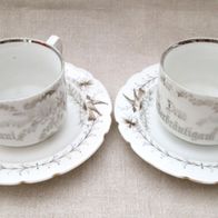 2 alte Porzellan Tassen / Kaffeetassen * Silberhochzeit Silberbraut * Silberbräutigam