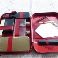 DDR Reise Kit Maniküre Reiseset 10 tlg. Etui rot Bürste Spiegel Feile Kunstleder