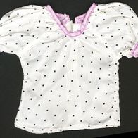 Bluse für kleine Puppe, weiß mit schwarzen Punkten