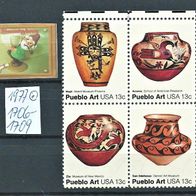 USA 1977 " Pueblo Art Mi 1706-1709 4er Block ZD Blatt mit Eck-Rand ° Gestempelt