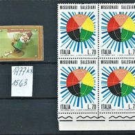 Italien 1977 " Mission d. Salesianer Mi 1563 4er Blatt ZD mit Rand Postfrisch * *