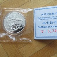 Münze 10 Yuan 1 Unze Silber Dragon and Phönix China 1990