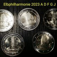 BRD : Satz 5 x 2 Euro Sondermünzen Elbphilharmonie Hamburg 2023 ADFGJ