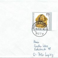 BRD 1992 FDC Brief Gelaufen mit Ersttag-Stempel 15.10. " Wohlfahrt Alte Uhren Mi 1635