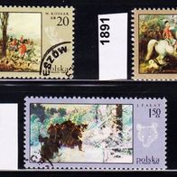 Pol039-Polen Mi. Nr. 1890 + 1891 + 1893 Jagdwesen in der Malerei o <