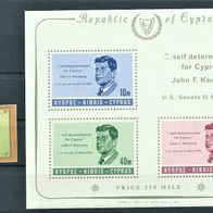 Zypern 1965 " 1. Todestag John F. Kennedy Block 3 Mi 247-249 Postfrisch * * Cyprus