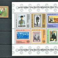 Türkei 1981 " 100. Geburtstag Kemal Atatürk Block 19 Mi 2557-2562 Postfrisch * * Top
