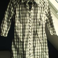Damen Bluse Hemd Tunika Weiß-Braun-Schwarz 100%Baumwolle Karriert Gr.36 zero
