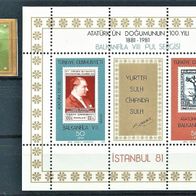 Türkei 1981 " Marken Ausstellung Istanbul K. Atatürk Block 20 Mi 2574-75 Postfr. * *