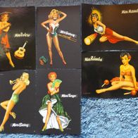 6 Postkarten: Pin-Up Miss Musik, Bolero + Foxtrott + Mambo + Rumba + Swing + Tango
