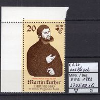 DDR 1982 500. Geburtstag von Martin Luther (I) MiNr. 2755 postfrisch Eckrand oli