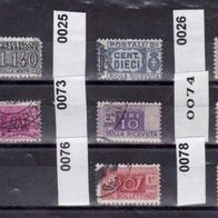 I044-Italien Paketmarken Mi. Nr. 14 links + 25 + 269 + 72 + 73 + 74 + 76 + 78 o <