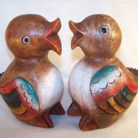 2 handgeschnitzte Vogel-Holzfiguren - " Sie und Er "