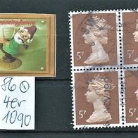 GB 1986 " K. Elisabeth II Mi 1090 Freimarken 4er Blatt ZD Gestempelt ° Großbritannien