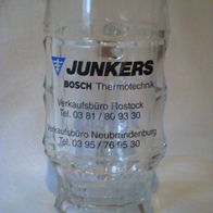 Bierseidel (Glas) mit Werbeaufdruck der Firma Junkers Bosch Thermotechnik