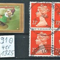 GB 1991 " Qu. Elisabeth II Mi 1325 Freimarken 4er ZD Gestempelt ° Großbritannien 22 p