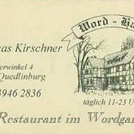 Visitenkarte Word-Haus Restaurant im Wordgarten Quedlinburg von 1995