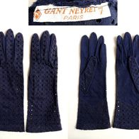 Gant Neyret Paris elegante blaue Damenhandschuhe m. Lochstickerei Gr.7 -1950er Jahre