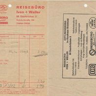 alte Rechnung Kassenzettel Quittung Reisebüro Iven + Weiler Saarbrücken von 1969
