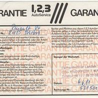 alter Garantie Schein von 1,2,3, AutoService vom 04. Juni 1981